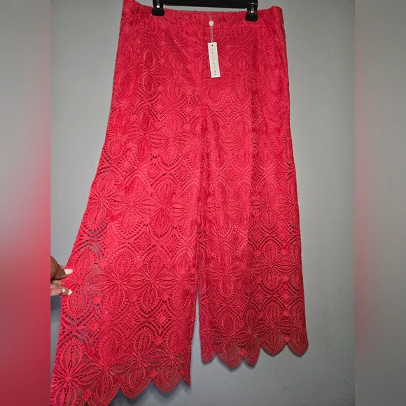 Trina Turk Red Coral Lace Wide-Leg Pants – Plus Size 14 – NWT